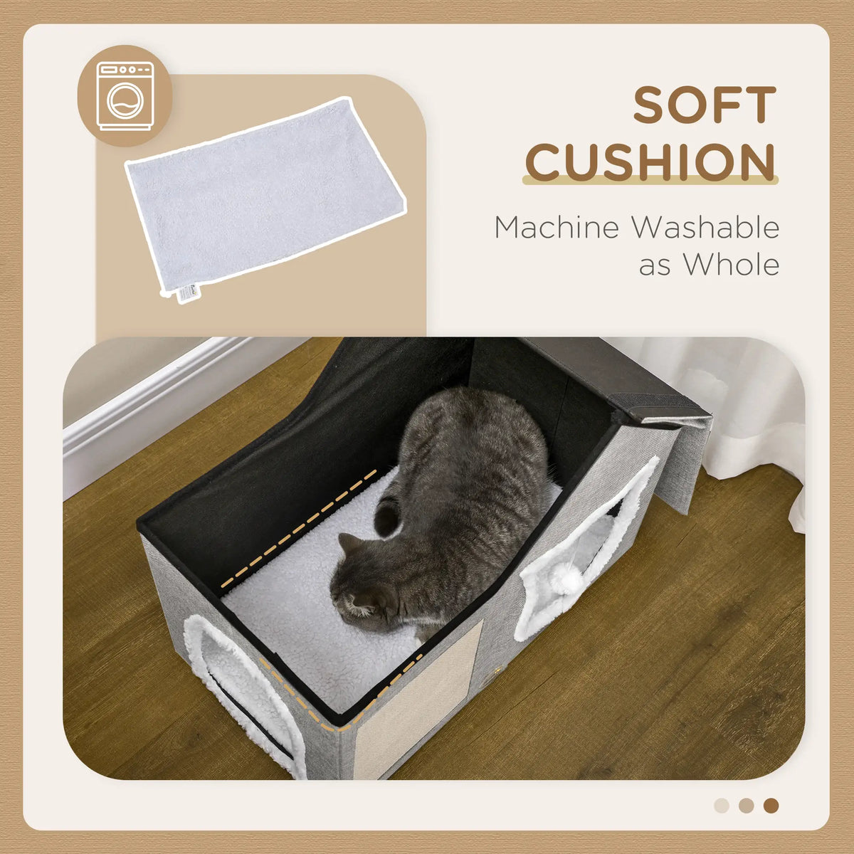 Large Cat Bed, Indoor Cat House with Soft Cushion, Scratching Pad, Grey Cat Houses at Gallery Canada