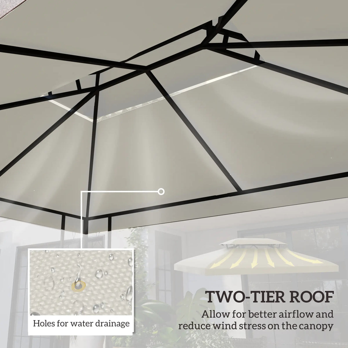 13'x10' 2 Tier Gazebo Top Only, UV Cover, Cream White Gazebo Canopy Replacement at Gallery Canada