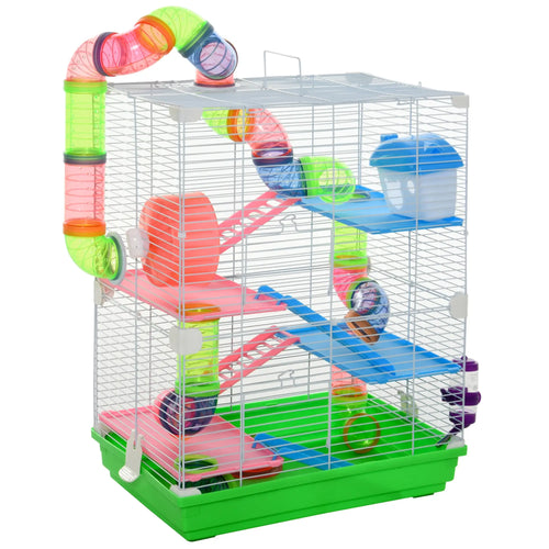5-Tier Hamster Cage, Exercise Wheels, Play Tube, Green