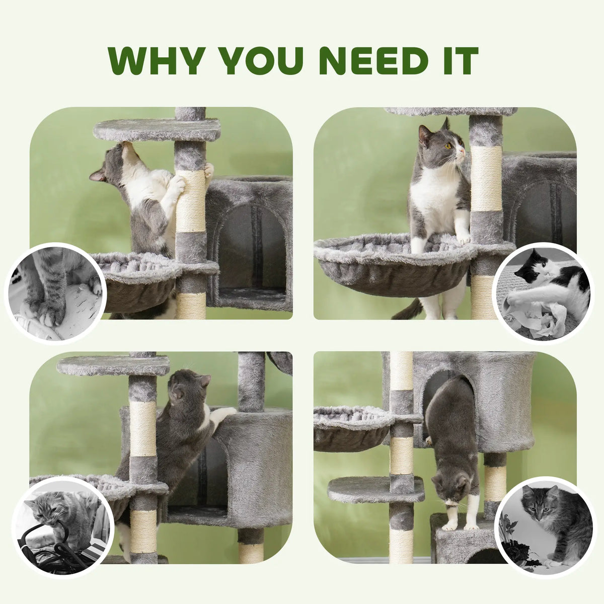 52.5" Cat Tree Tower, Scratching Posts, Condos, Bed, Grey Cat Towers at Gallery Canada