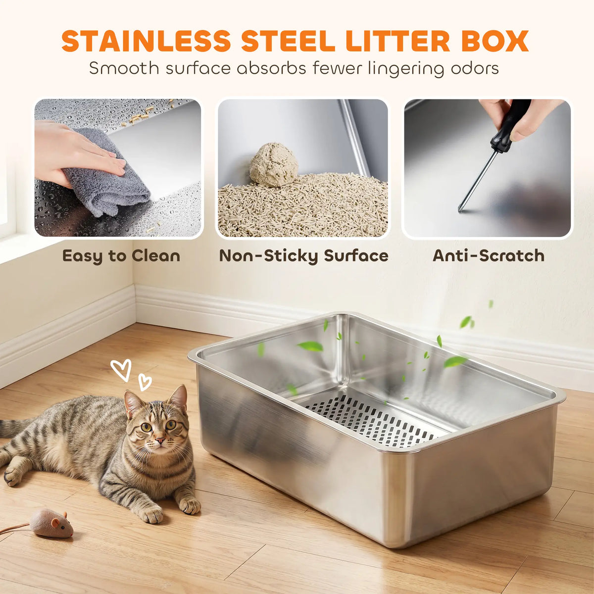 Stainless Steel Sifting Litter Box With Scoop And 10 Pads Cat Litter Box Enclosures at Gallery Canada