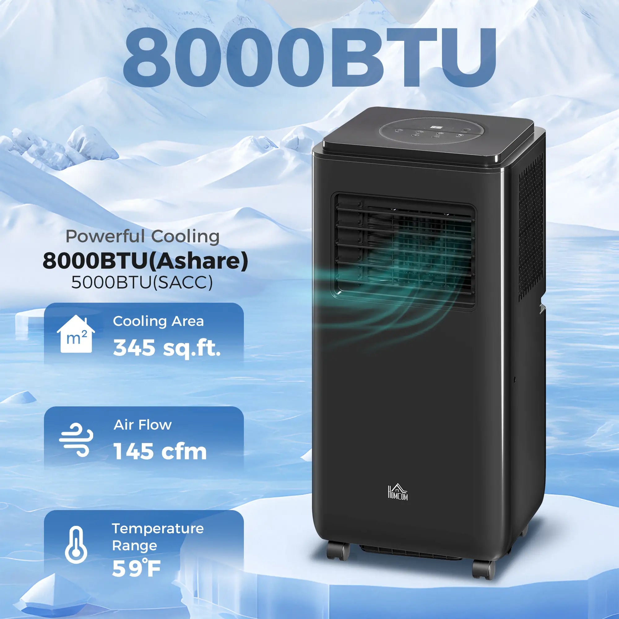 8,000 BTU Mobile Air Conditioner, 345 Sq. Ft., Dehumidifier Fan, Black Air Conditioner at Gallery Canada