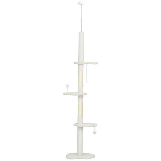 88.5"-100.5" Floor to Ceiling Cat Tree, Scratching Posts, Cloud Platforms, Cream Floor to Ceiling Cat Trees Cream at Gallery Canada