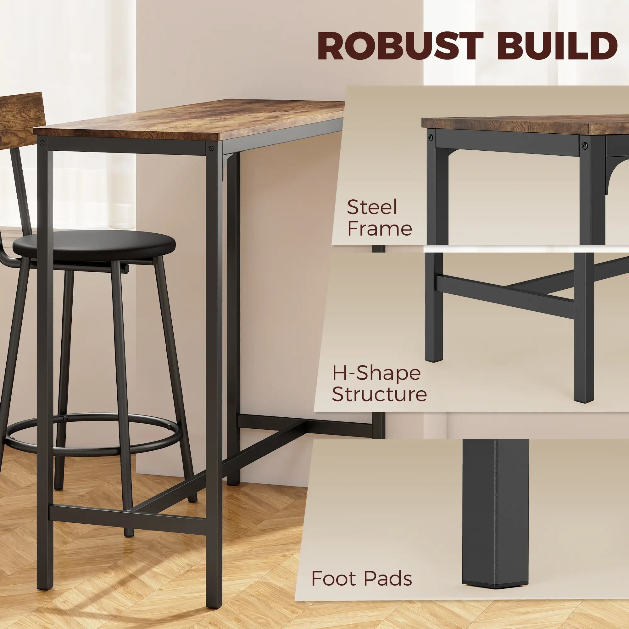 Bar Table Set With 2 Counter Height Barstools, Rustic Brown Bar Sets at Gallery Canada