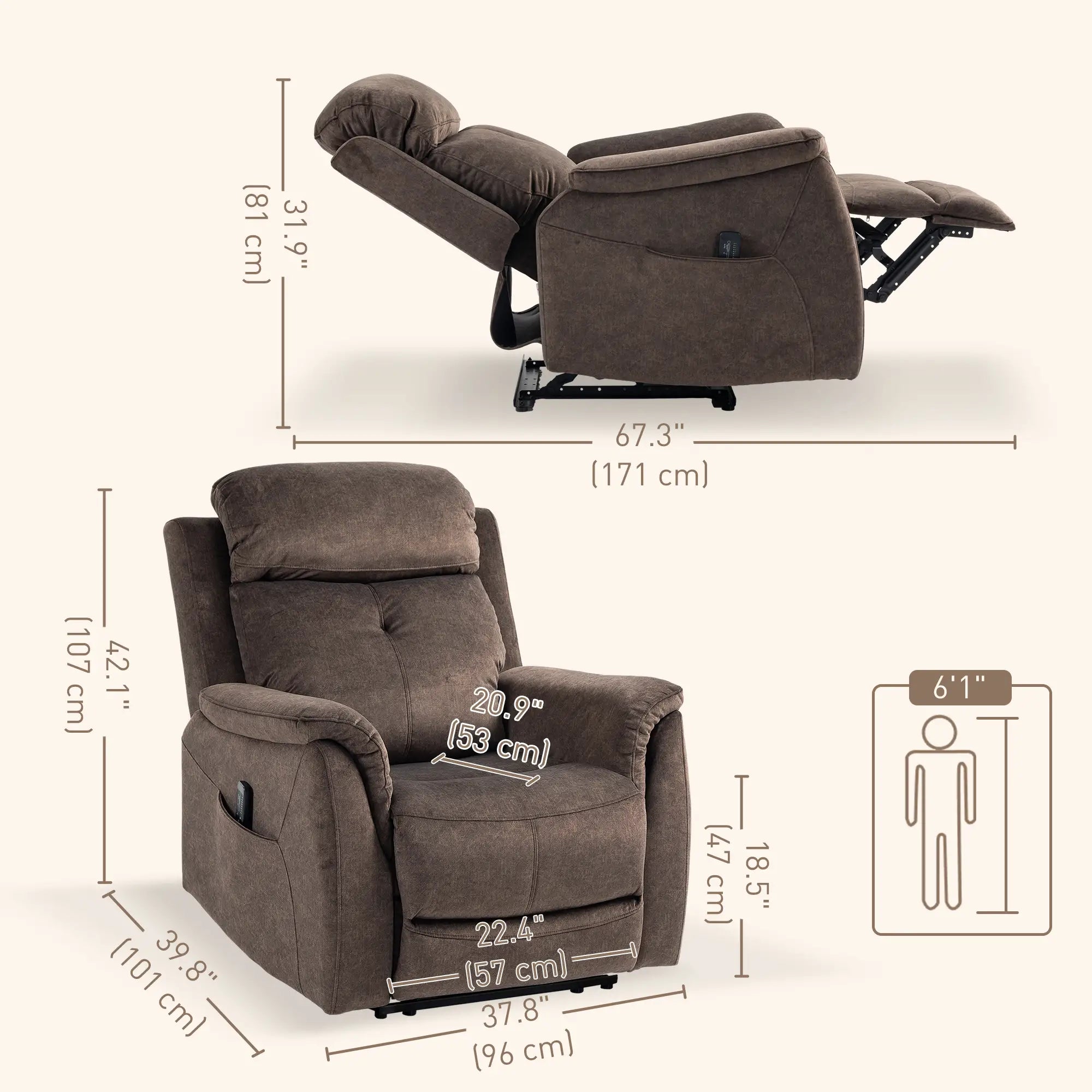 Manual Recliner Chair, Vibration Massage, Side Pockets, Living Room Single Sofas at Gallery Canada