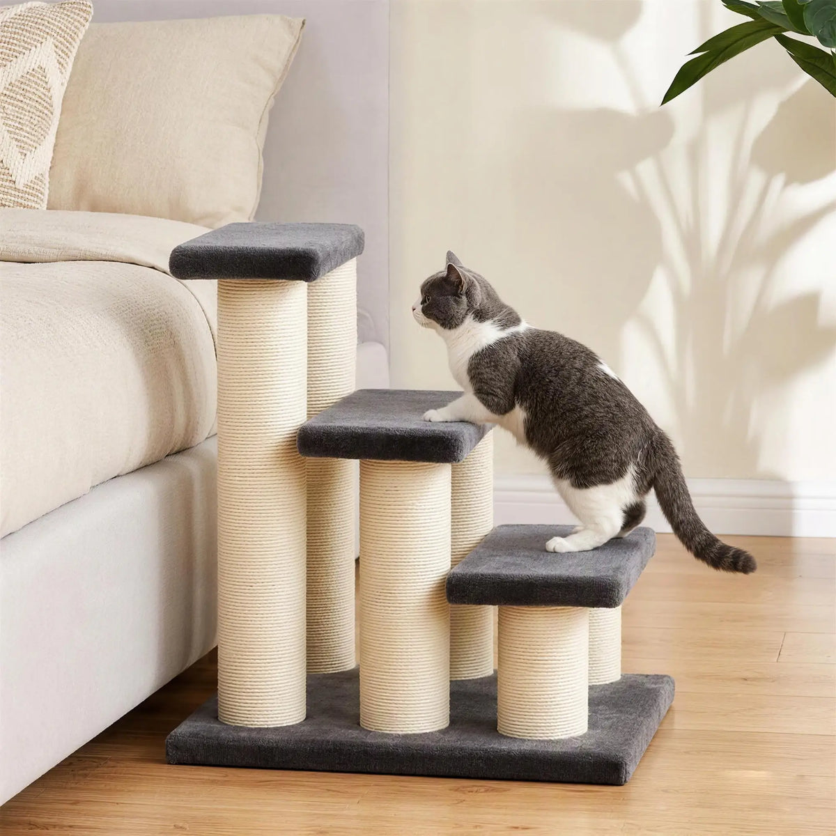 Cat Trees 3 Tier Pet Stairs, Dog Cat Steps Scratching Post, Dark Grey Dog Stairs at Gallery Canada