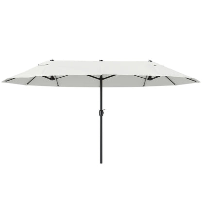 15 Ft Twin Canopy Patio Umbrella, Steel Lift Crank, Beige Sun Umbrellas at Gallery Canada