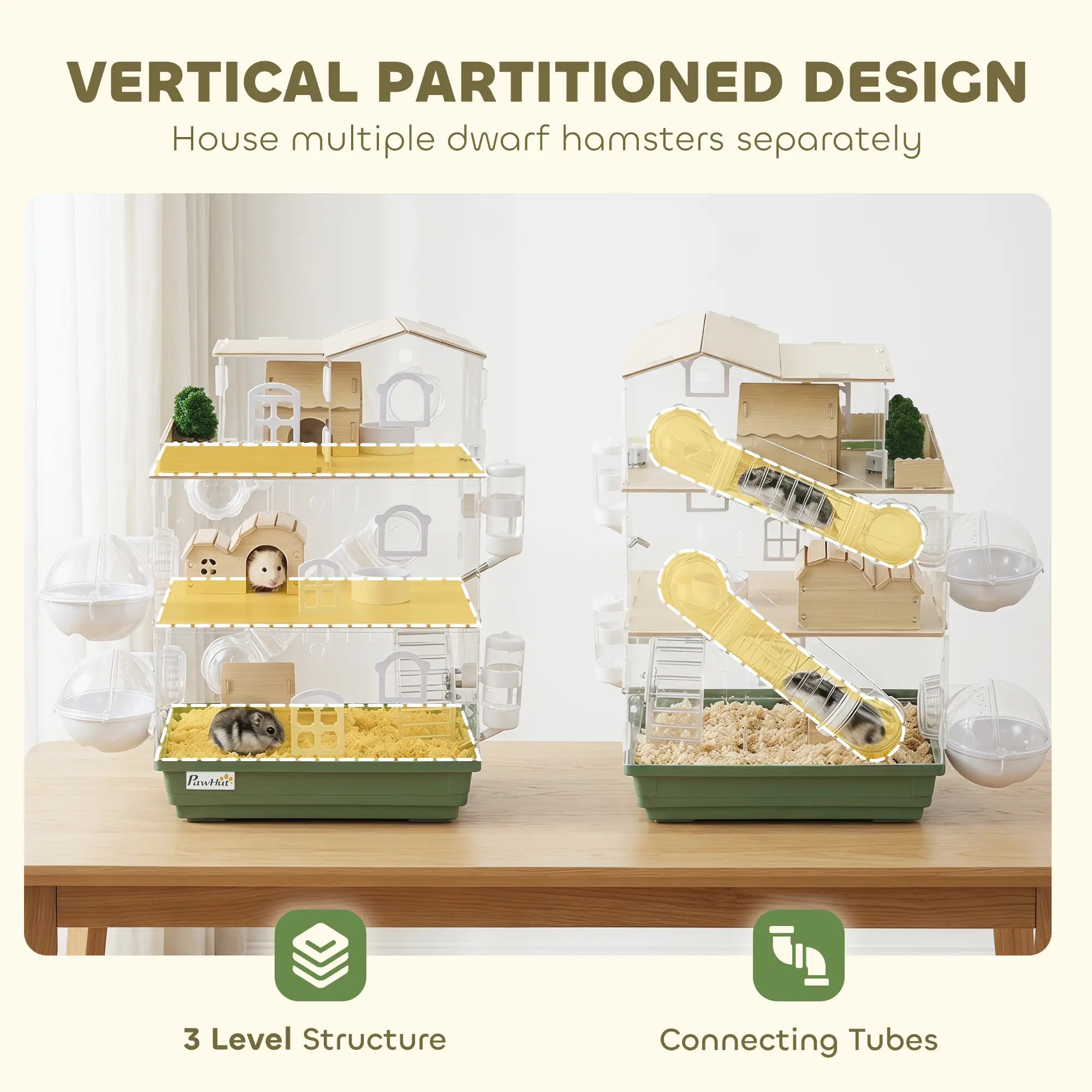 Large Hamster Cage, 3 Tiers Acrylic Hamster Habitat with Water Bottles, Running Wheel for Pet Mice, Dwarf Hamster Hamster Cages at Gallery Canada