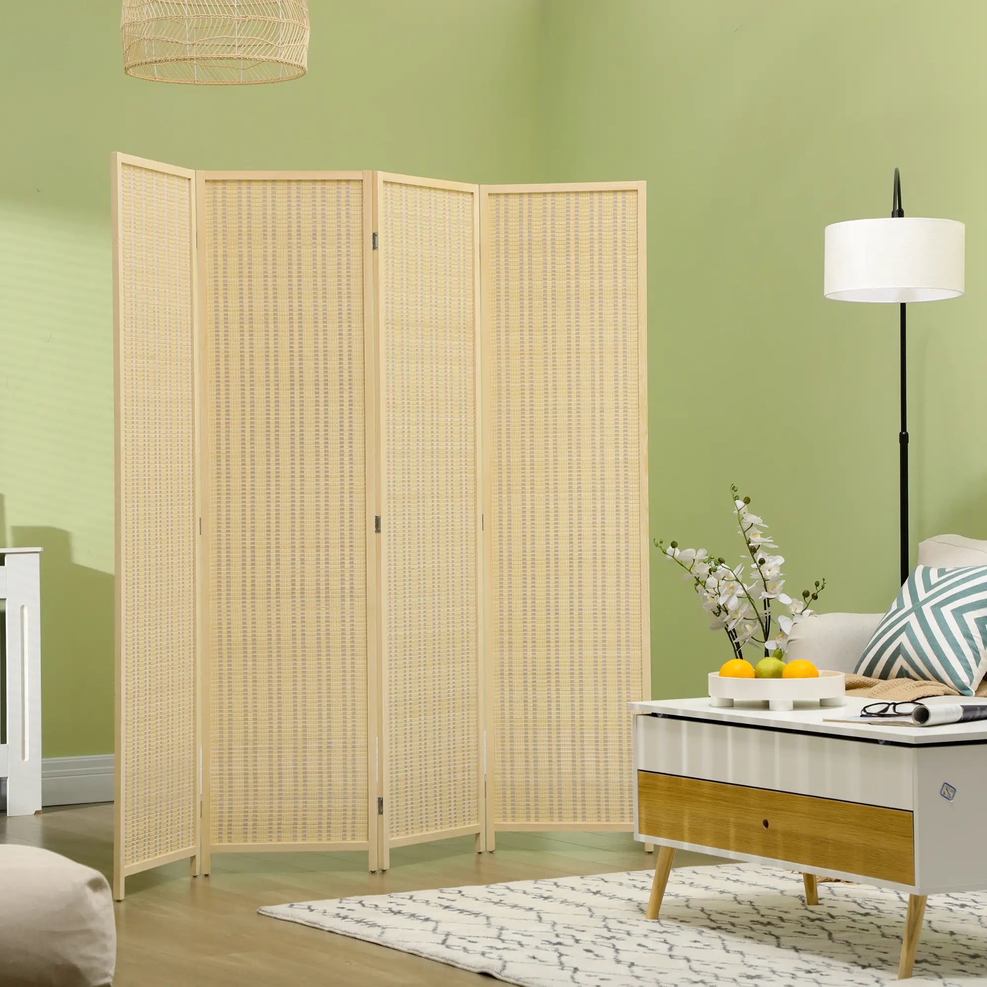 Woven Bamboo Room Divider, 4 Panel, 71