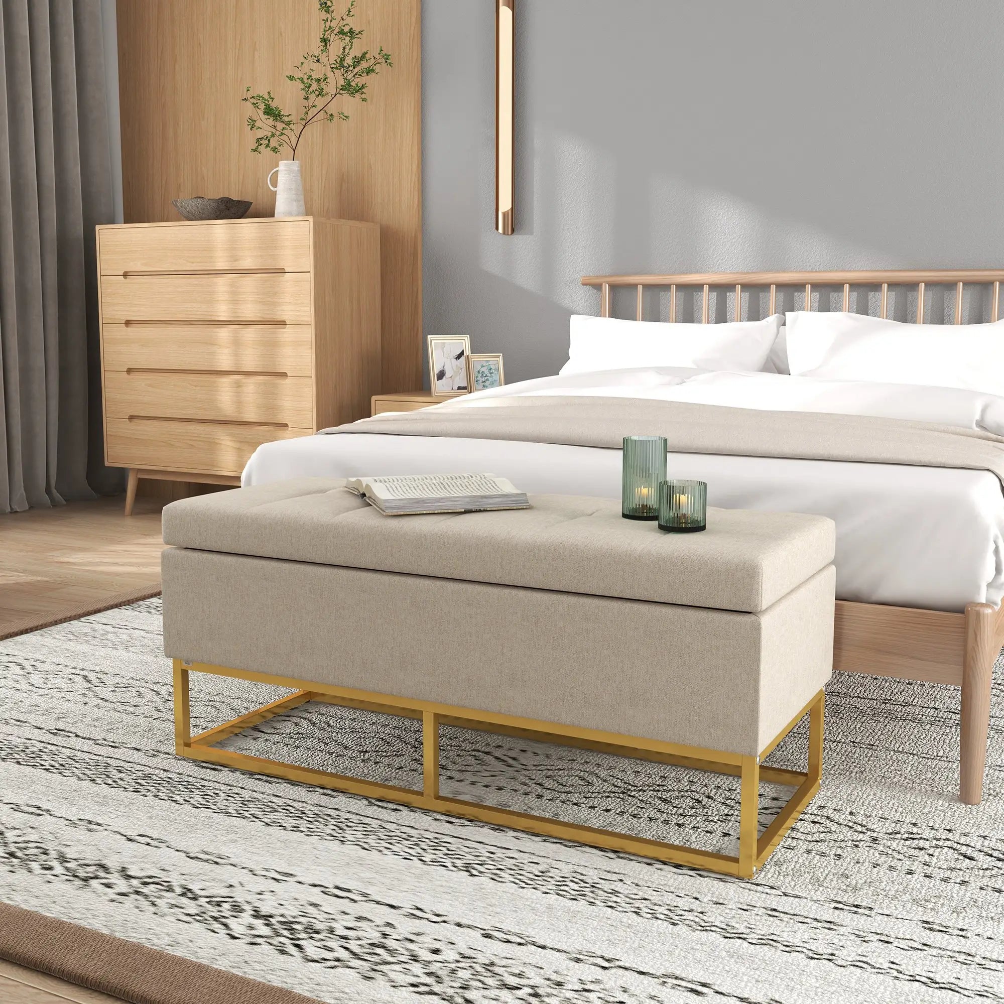 Linen Storage Ottoman Bench With Flip Top, Beige Storage Ottomans & Benches at Gallery Canada