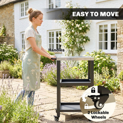Outdoor Grill Cart, Stainless Steel Tabletop, 2 Shelves, Lockable Wheels Outdoor Grill Carts at Gallery Canada