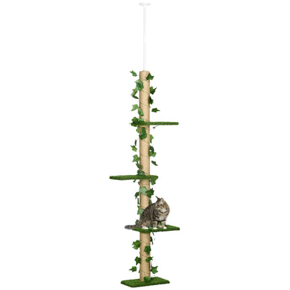 4-Tier Floor to Ceiling Cat Tree, Height 80-95Inches, Multi-Layer Activity Centre Floor to Ceiling Cat Trees Green and Yellow at Gallery Canada