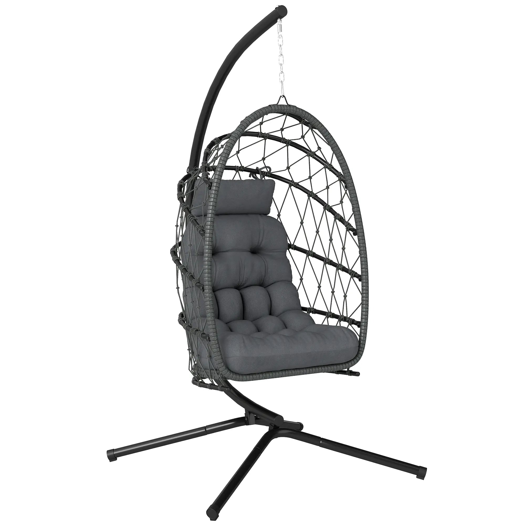 Hanging Egg Chair, Foldable Wicker Rattan Swing, Grey Patio Swings with Stand at Gallery Canada