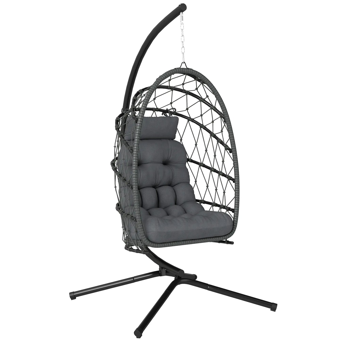 Hanging Egg Chair, Foldable Wicker Rattan Swing, Grey Patio Swings with Stand at Gallery Canada