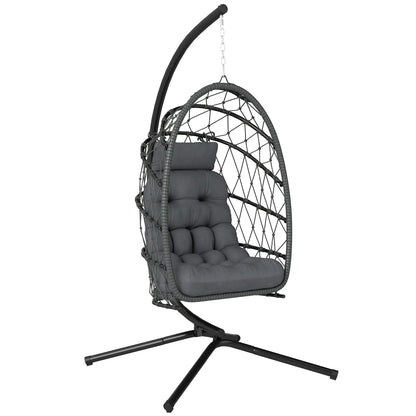 Hanging Egg Chair, Foldable Wicker Rattan Swing, Grey Patio Swings with Stand at Gallery Canada