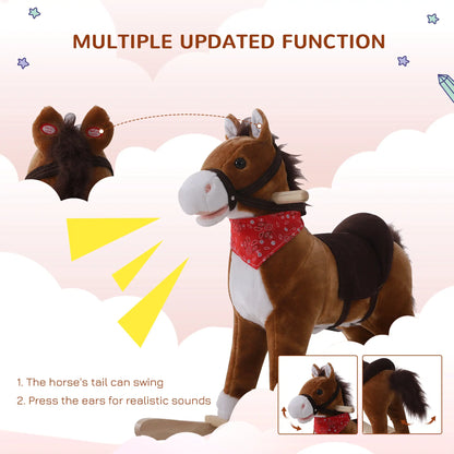 Kids Plush Ride On Rocking Horse, Animal Adventure Rocker, Brown, Red Rocking Horses at Gallery Canada