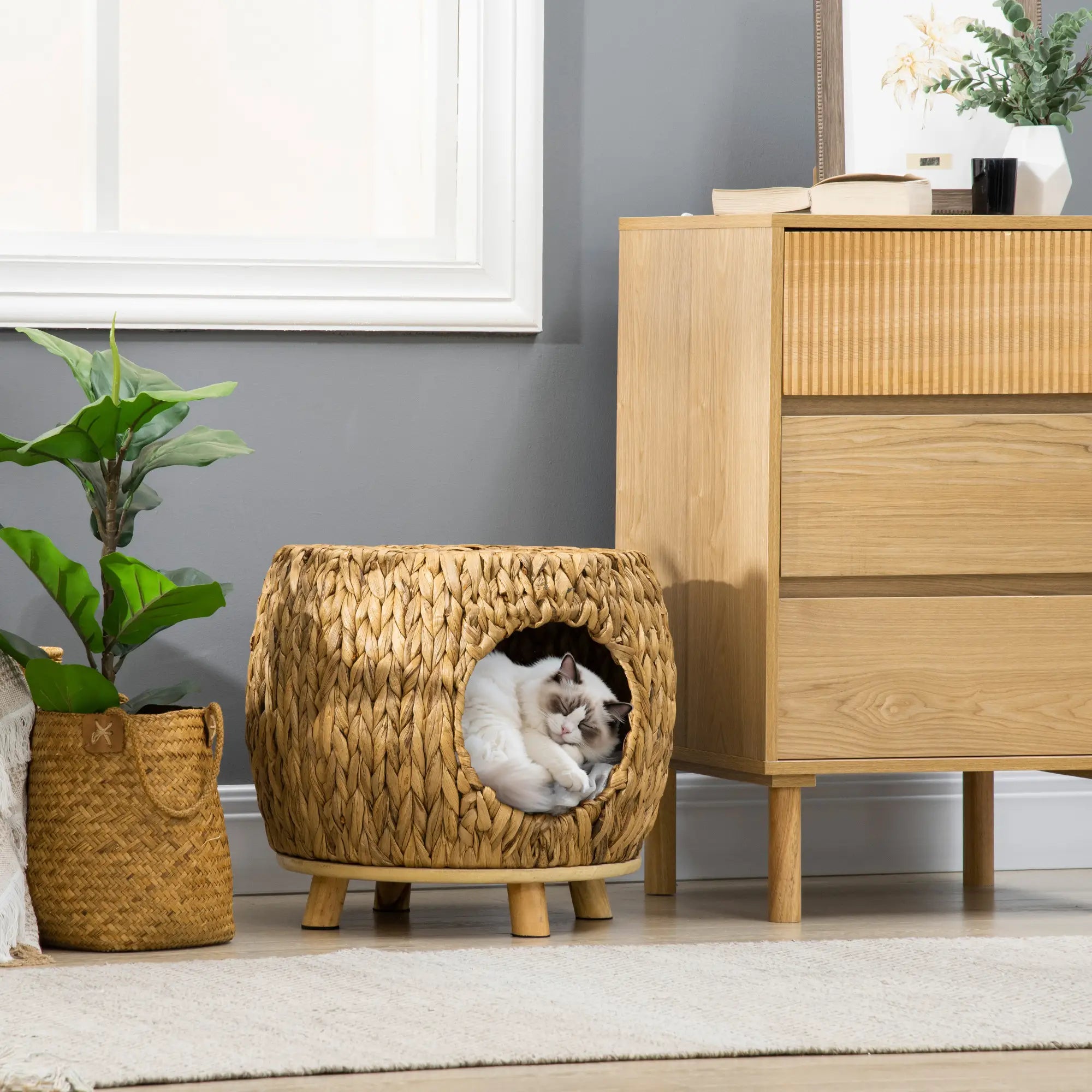 Wicker Cat Bed, Washable Cushion, Rattan Kitten Bed, Light Brown Cat Houses at Gallery Canada