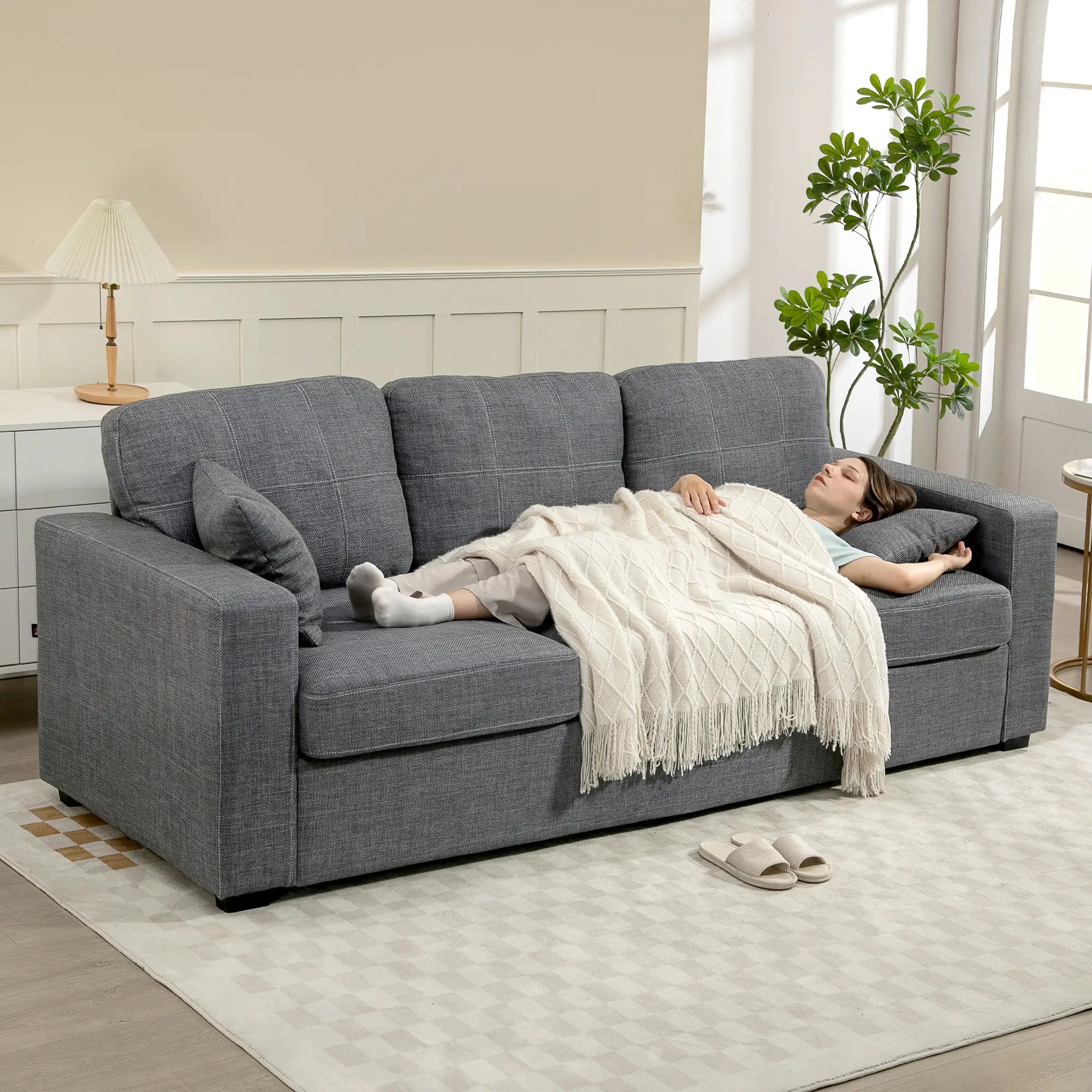 Modern Upholstered 3 Seater Sofa, Deep Seat, Dark Grey 3-Seater Sofas at Gallery Canada