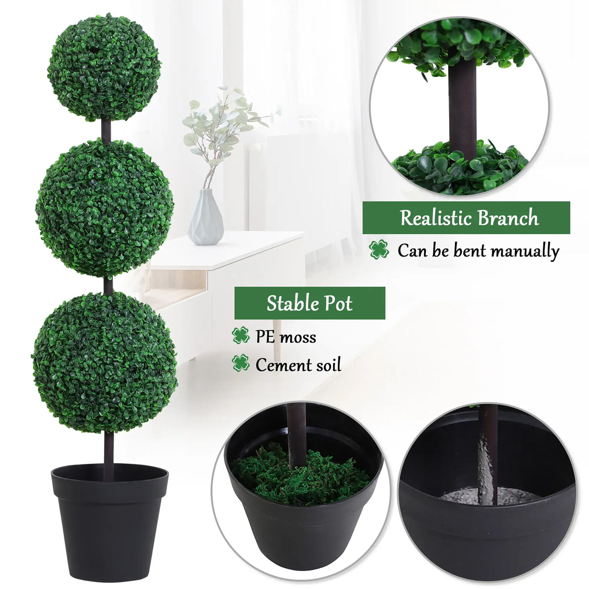 Artificial Ball Boxwood Topiary Trees, 44.1", Fake Plants In Pots, Dark Green Artificial Trees at Gallery Canada