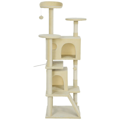 63" Cat Tree, Multi-Level Cat Tower With Scratching Posts, Bed, Cream White Multi-Level Cat Towers Cream at Gallery Canada