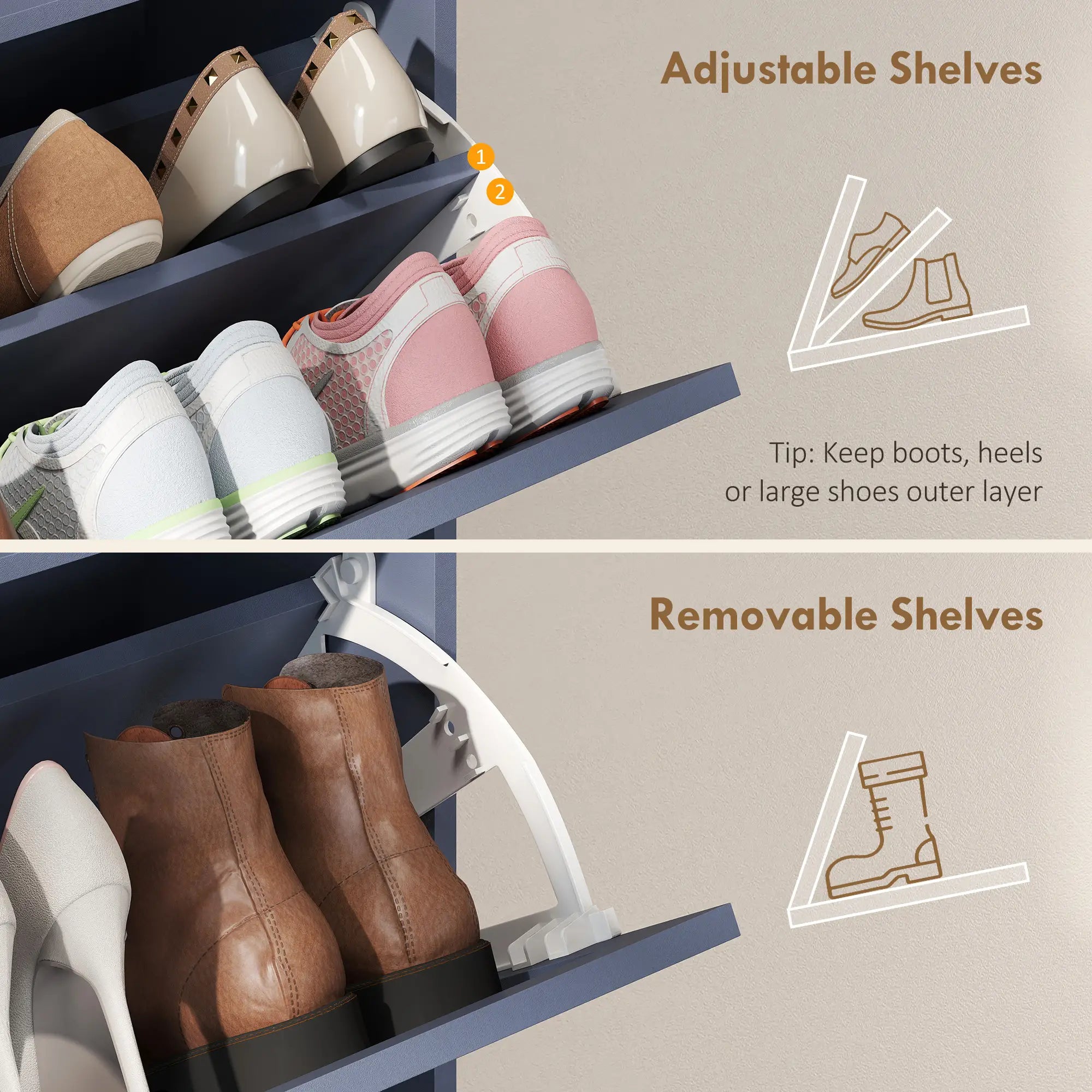 Shoe Storage Cabinet, 2 Flip Drawers, Farmhouse Narrow, Holds 16 Pairs, Blue Shoe Storage Cabinets & Racks at Gallery Canada