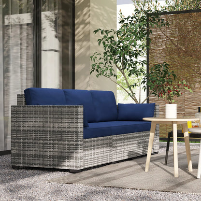 3-Seater Outdoor Sofa with Cushions, PE Rattan, Dark Blue Patio Furniture Sets at Gallery Canada