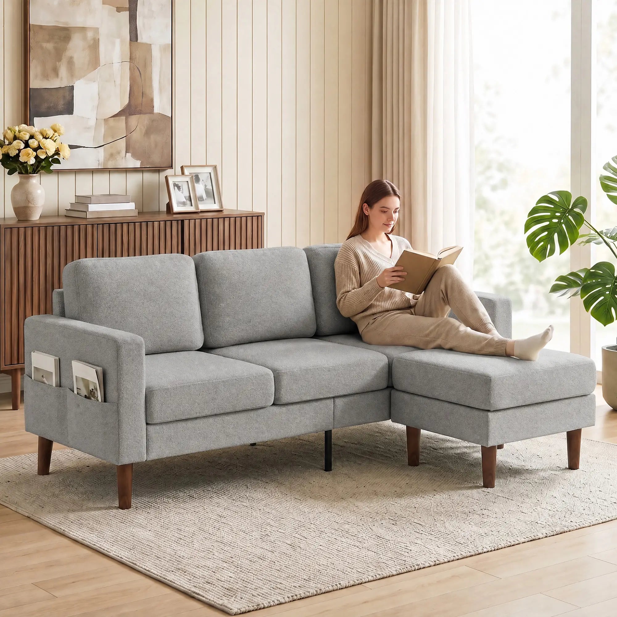 78 In L Shaped 3 Seater Sofa with Ottoman, Grey L Shaped Couchs at Gallery Canada