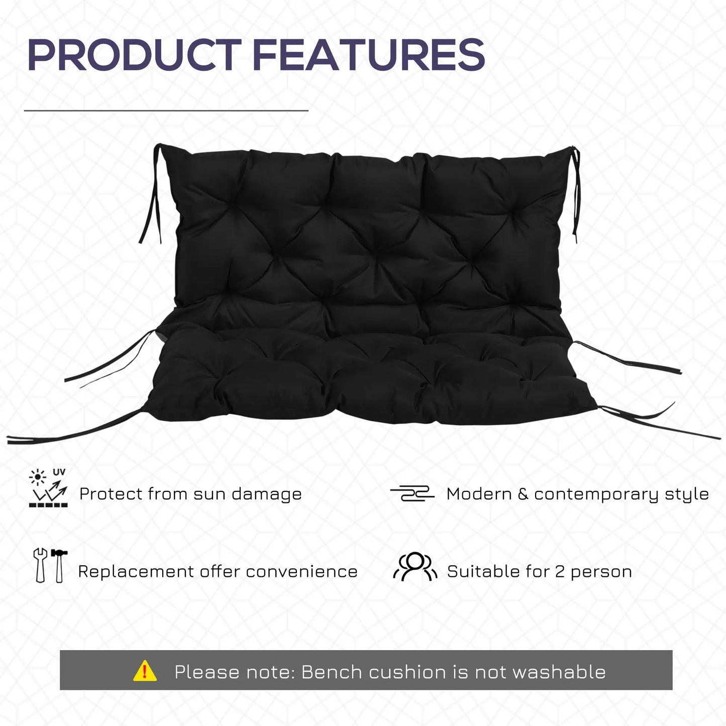 Porch Swing Cushion, Garden Bench Cushion with Backrest, Non-Slip, 39.4" x 38.6", Black Patio Chair Cushions at Gallery Canada