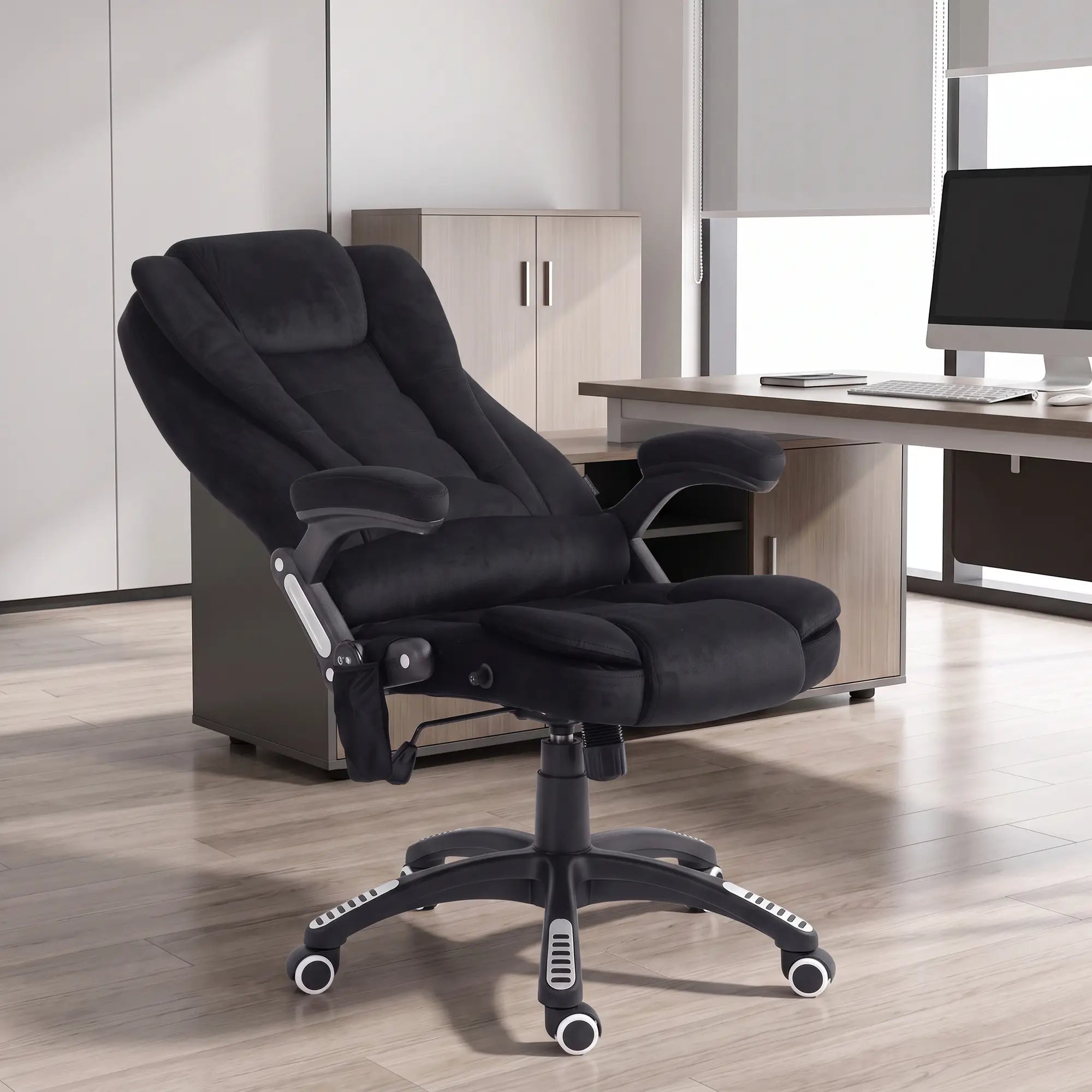 6 Point Vibrating Massage Office Chair, High Back, Reclining, Swivel Wheels, Black Massage Chairs at Gallery Canada