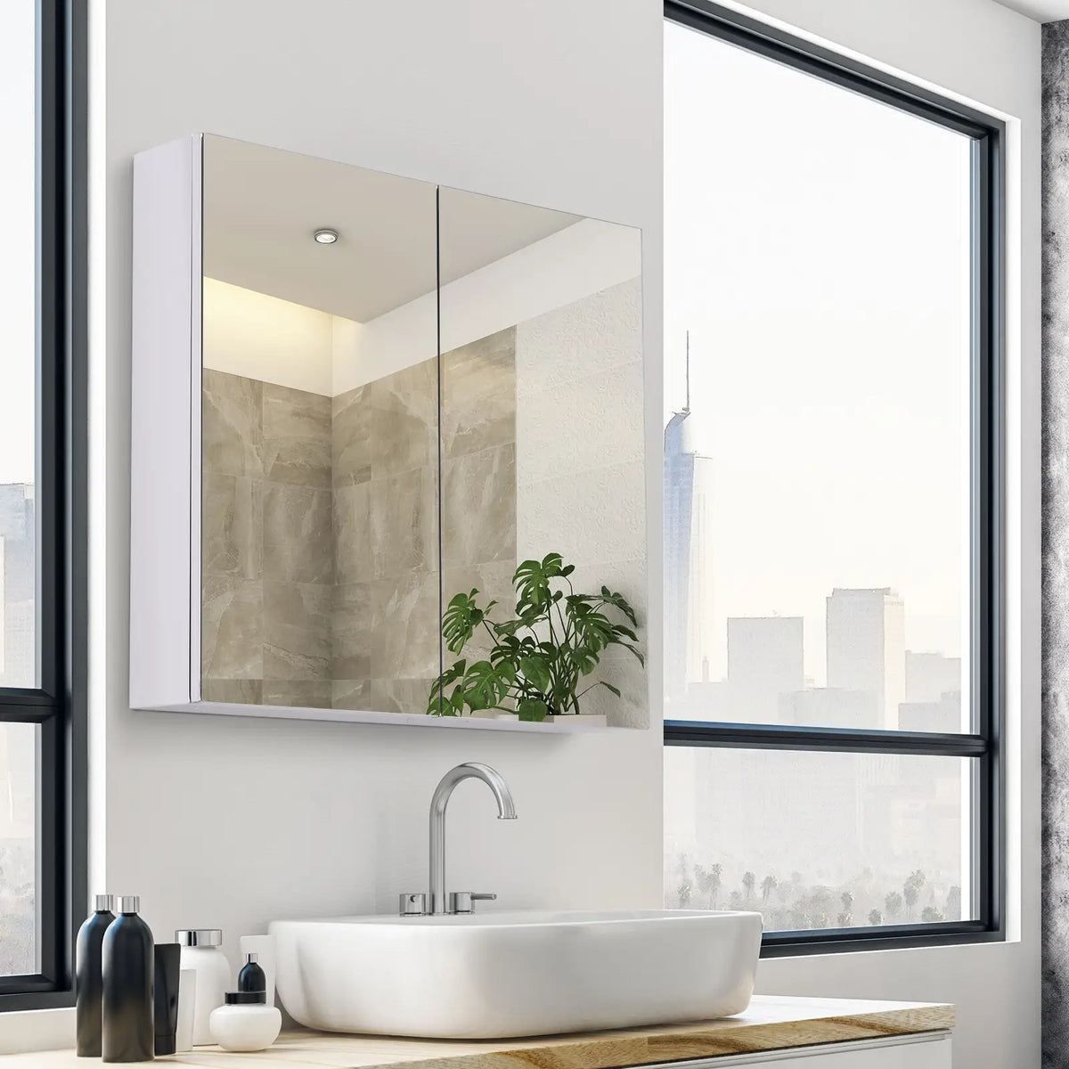 Wall Mounted Mirror Cabinet, Bathroom Medicine Cabinet, 2 Doors, 3-Tier Shelving, Silver Mirror Medicine Cabinets at Gallery Canada