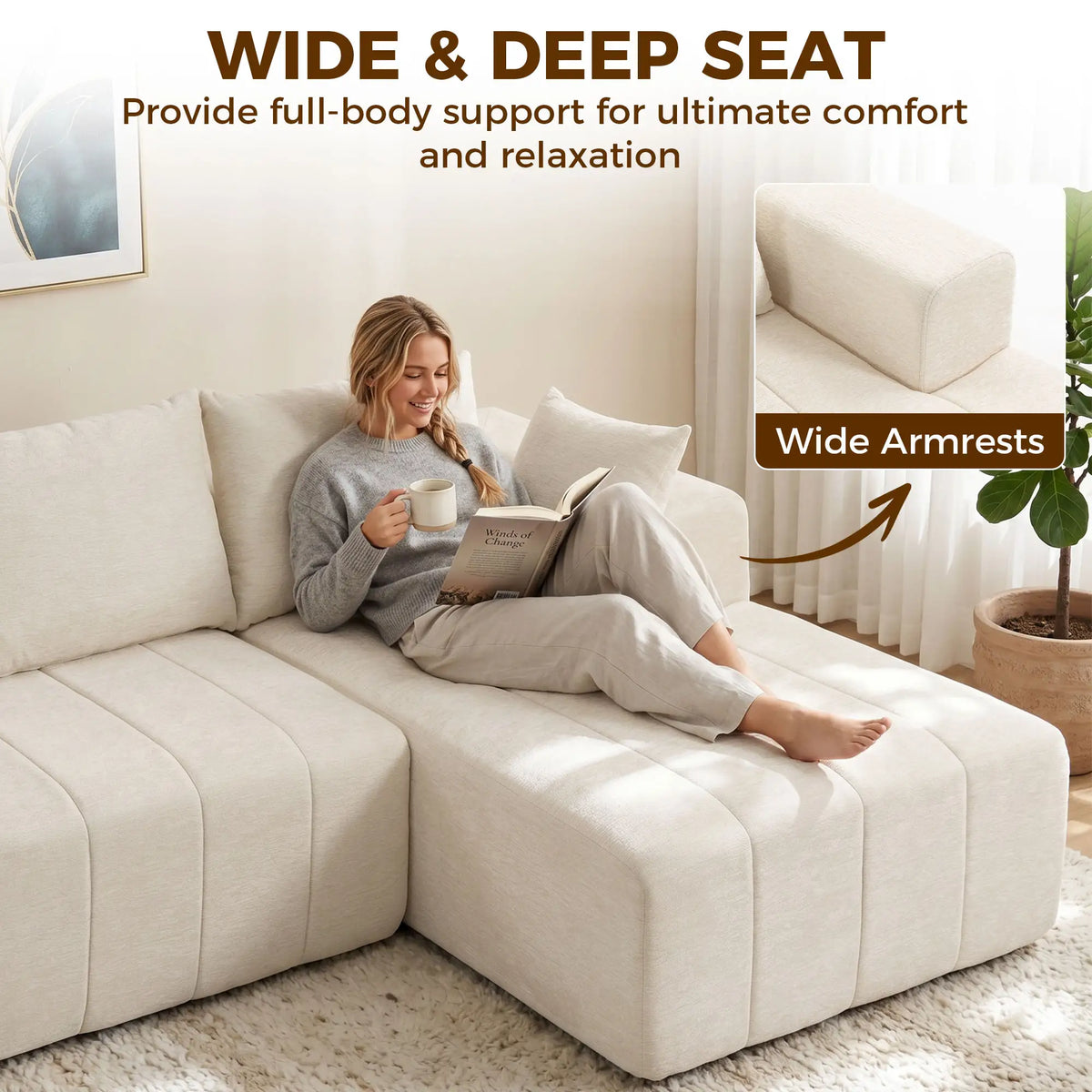 "101" Modular Sectional Sofa, 3 Seater L-Shaped Couch, Beige L Shaped Couchs at Gallery Canada