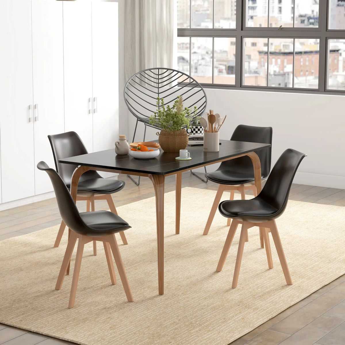 Modern Dining Table Chairs Set of 4, Rubber Wood Kitchen Table Chairs with PU Leather Cushion for Living Room, Bedroom Bar Sets at Gallery Canada