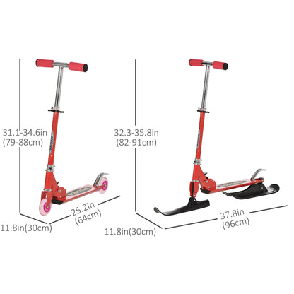 Snow Scooter, Adjustable Height, Kids Sled Ski Scooter with Wheels Blades, Red Scooters at Gallery Canada