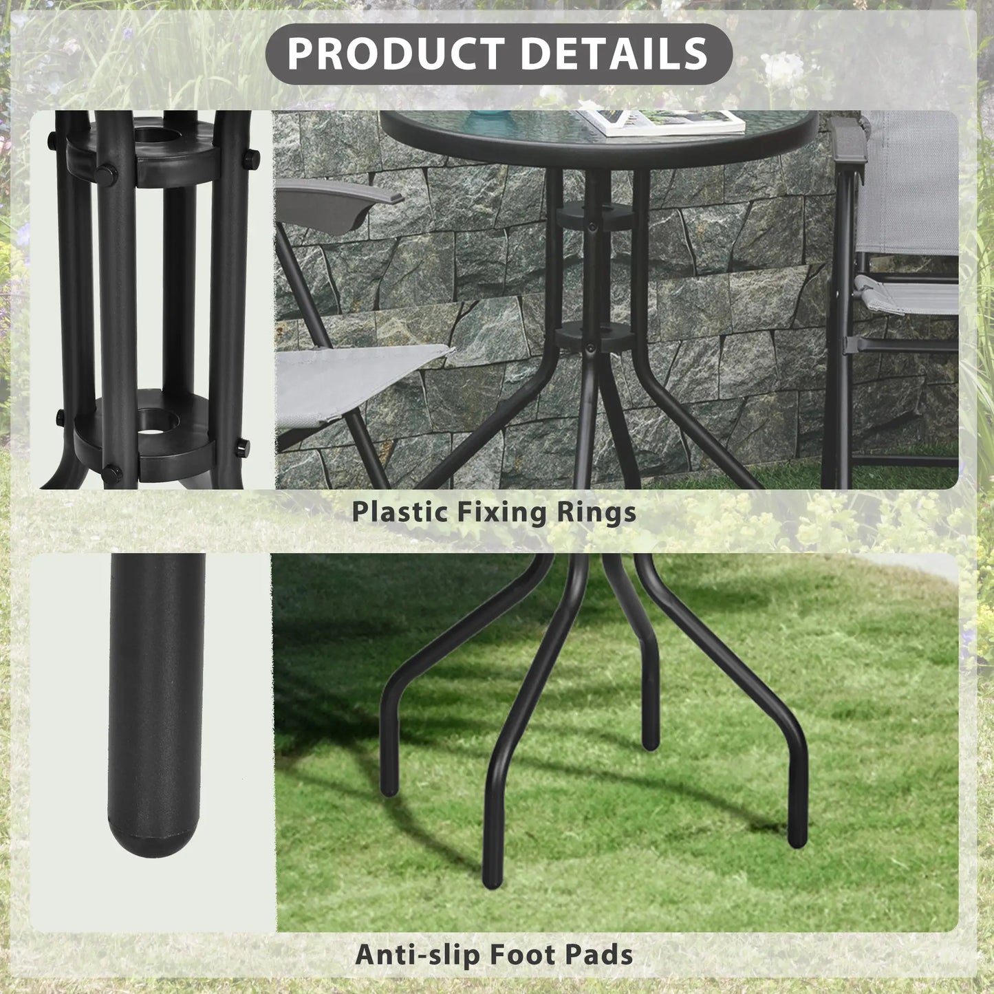 24" Round Patio Table, Tempered Glass Top, Steel Frame, Outdoor Dining Patio Side Tables at Gallery Canada