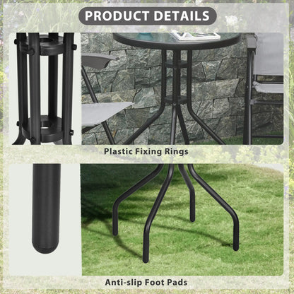 24" Round Patio Table, Tempered Glass Top, Steel Frame, Outdoor Dining Patio Side Tables at Gallery Canada