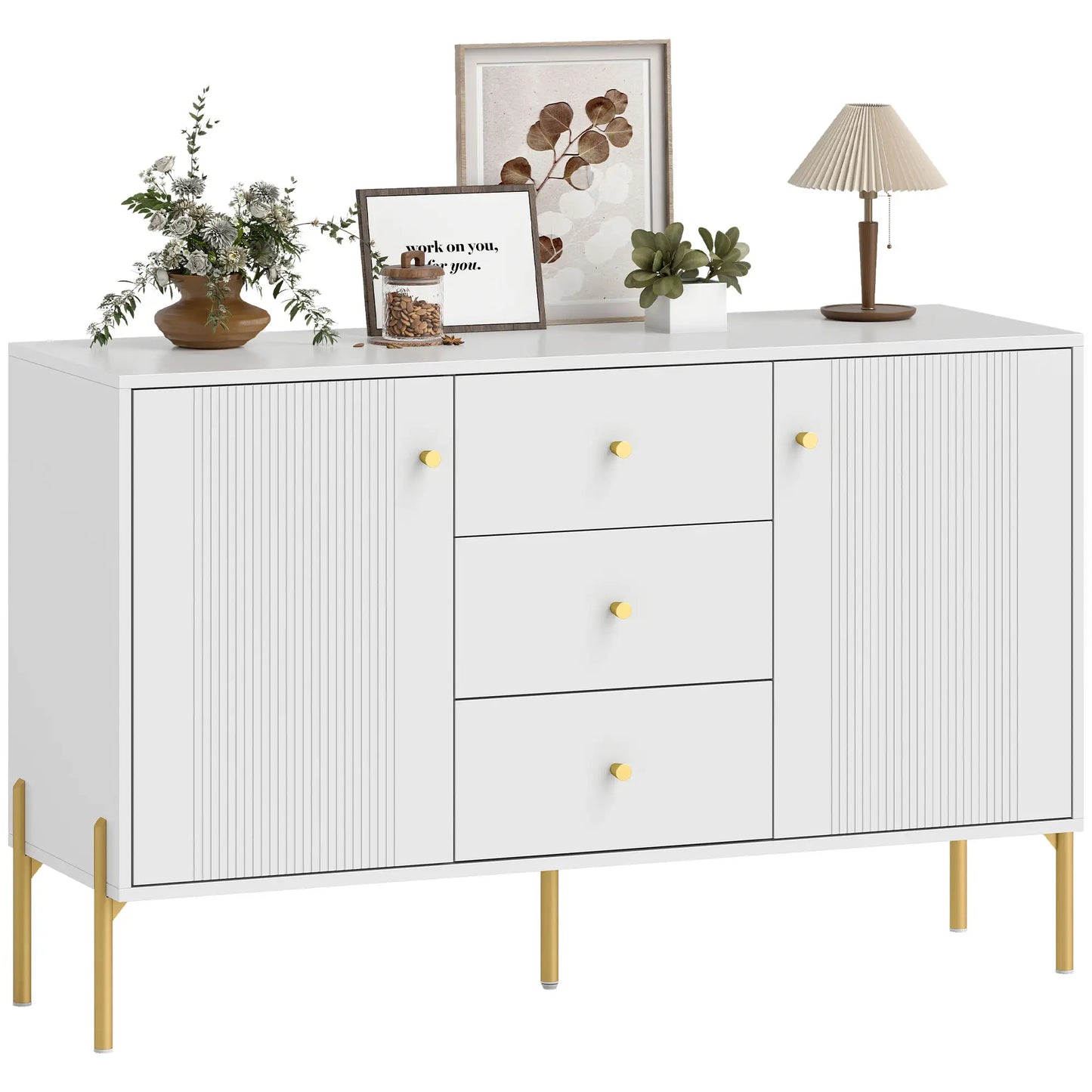 Buffet Cabinet, Modern Sideboard with 3 Drawers and 2 Shelves, White Storage Cabinets at Gallery Canada