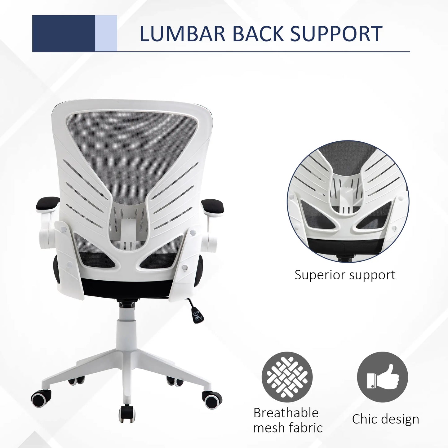 Mesh Office Chair, Swivel Task Desk, Lumbar Support, Flip-Up Arm, Adjustable Height, Grey/Black Task Chairs at Gallery Canada