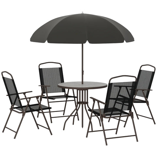 Outsunny 6 Piece Outdoor Dining Set for 4 with Umbrella, Black Outdoor Dining Sets Black at Gallery Canada