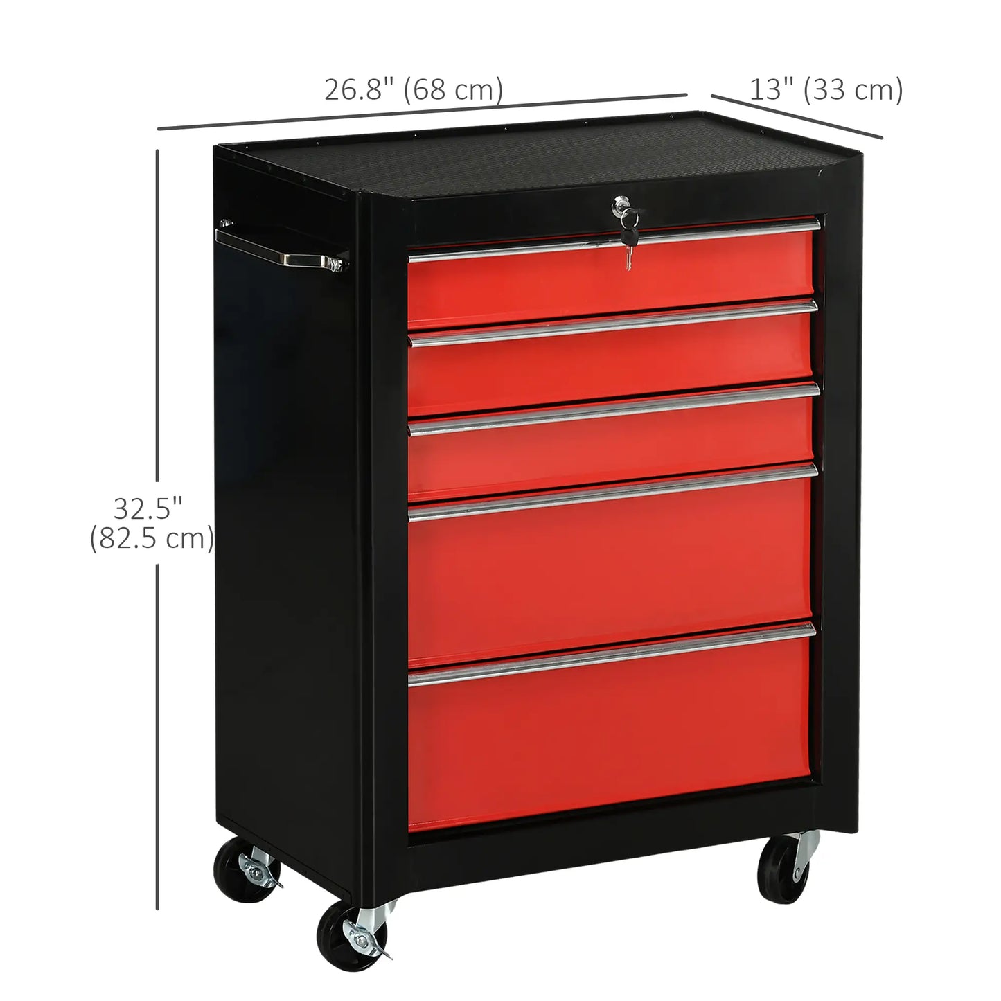 5-Drawer Rolling Tool Chest, Lockable Tool Cabinet, 4 Wheels, Black, Red