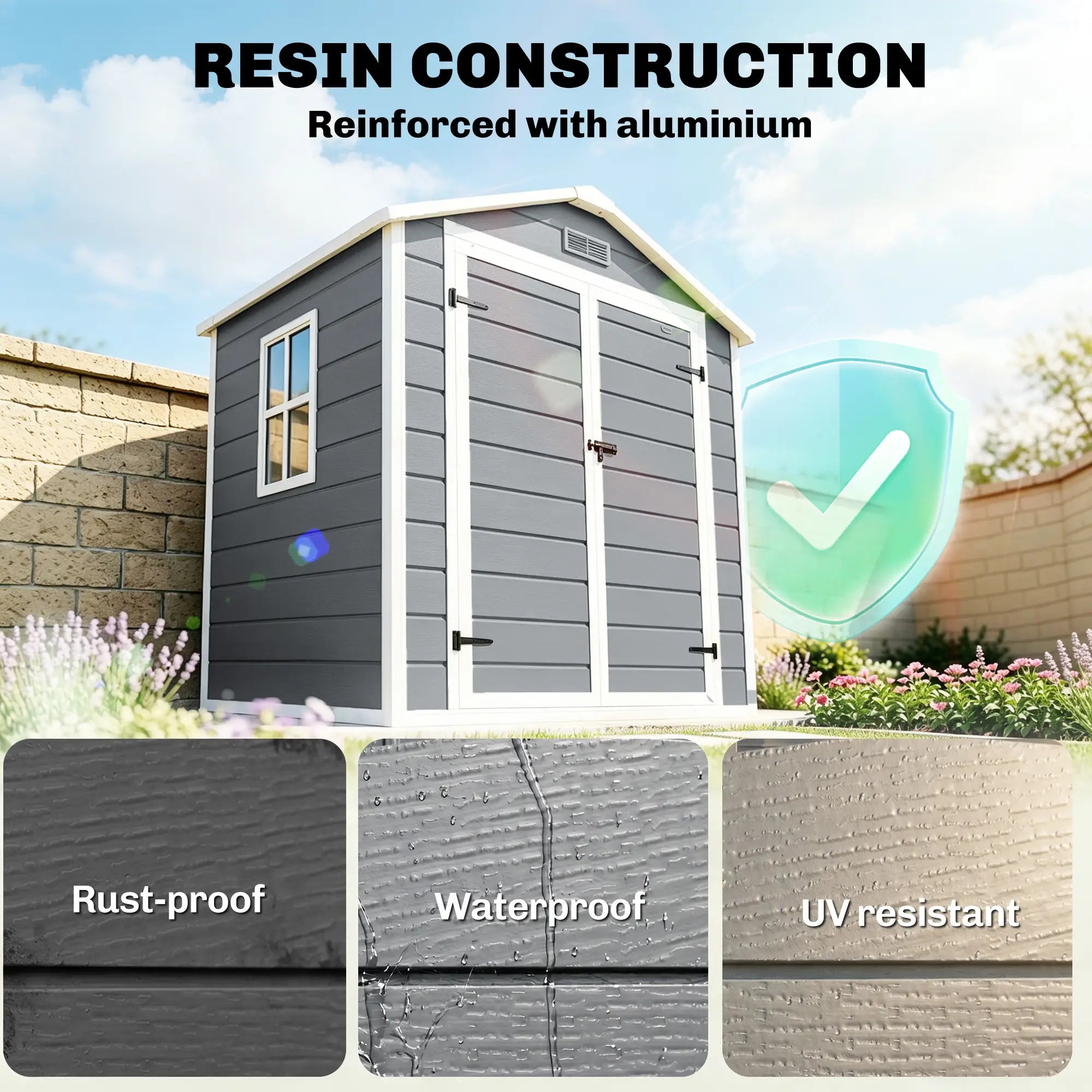 6x4.5ft Plastic Garden Shed, Lockable Tool Storage, Double Doors, Vent, Gray Sheds at Gallery Canada