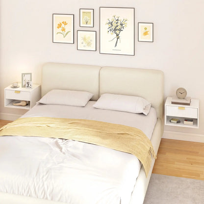 Set of 2 Floating Nightstands, Wall Mounted with Fluted Drawer and Shelf, White Bedside Tables at Gallery Canada