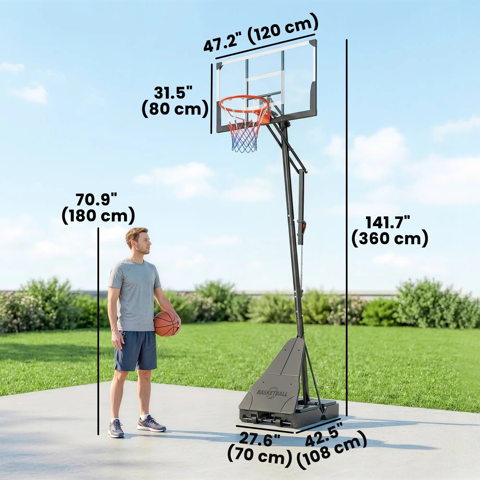 Portable Basketball Hoop, Height Adjustable 8-10 Ft, 47