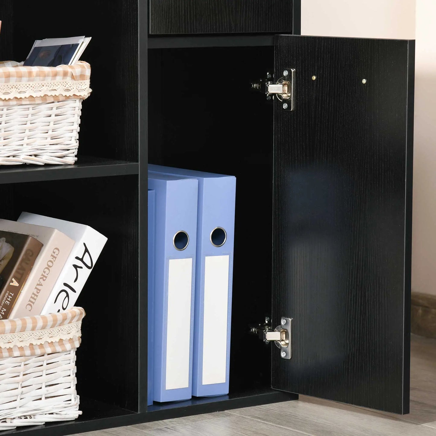 180° Rotating Corner Desk, Storage Shelf Cabinet, Black Writing Desks at Gallery Canada