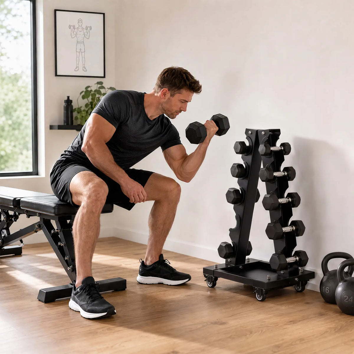 5-Tier Dumbbell Rack, A-Frame Weight Stand with Tray and Wheels, 264 LBS, Black Dumbbells & Barbells at Gallery Canada