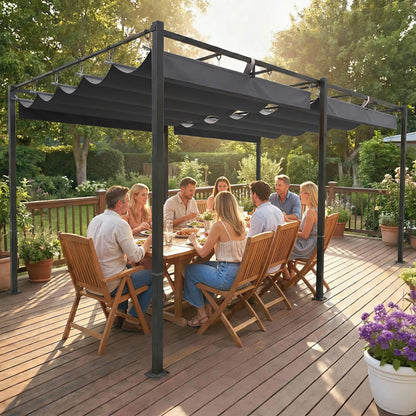 19' x 10' Dark Grey Pergola, Retractable Canopy, UV50+ Sun Shade, Dark Grey Pergolas at Gallery Canada