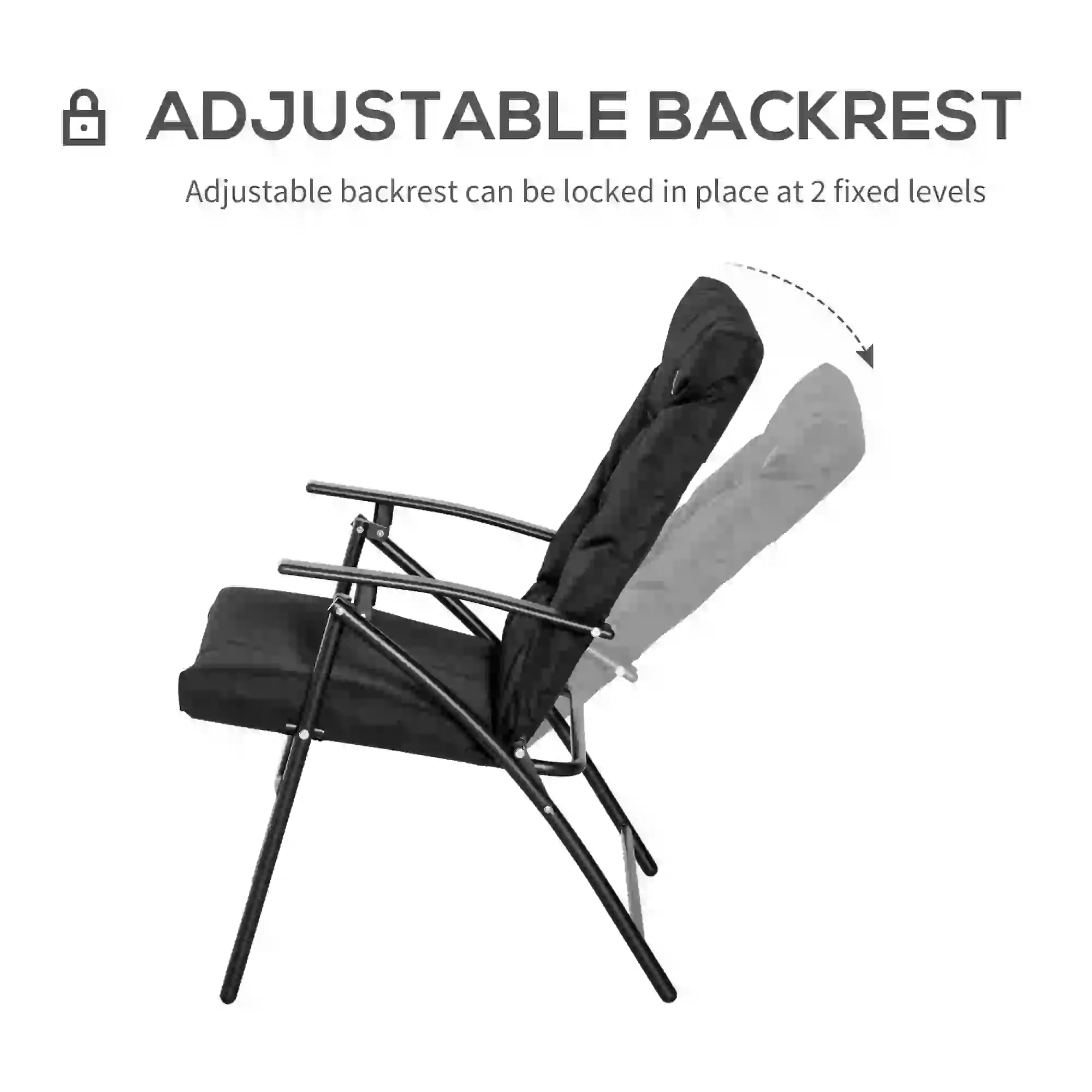 Foldable Lounge Chair Fabric Upholstered Recliner Outdoor Lounger, Black Patio Chairs at Gallery Canada