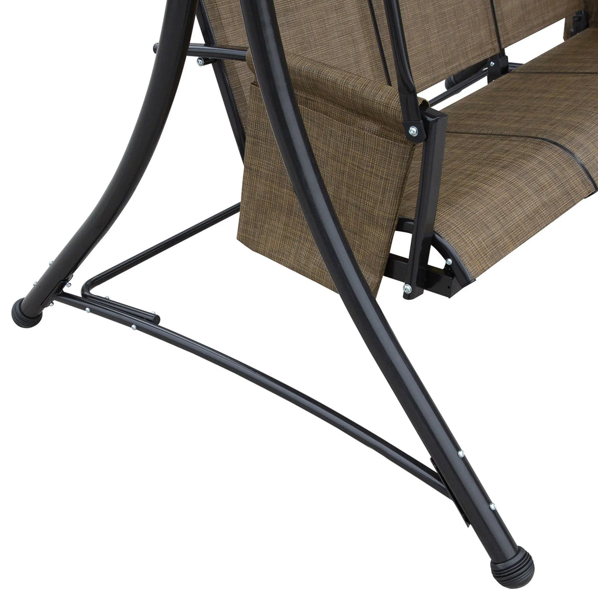 3-Person Porch Swing Chair With Adjustable Canopy, Brown Patio Swings with Stand at Gallery Canada
