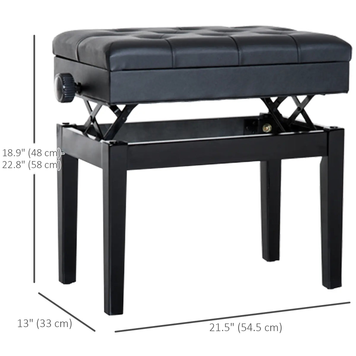 Adjustable Piano Bench with Storage, PU Leather, Black Piano Benches at Gallery Canada
