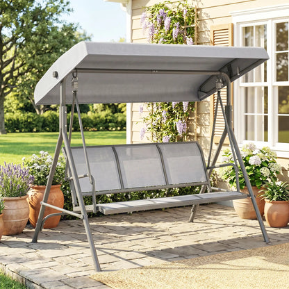 3-Seater Swing Chair, A-Frame Garden Hammock, Adjustable Canopy, Grey Patio Swings with Stand at Gallery Canada