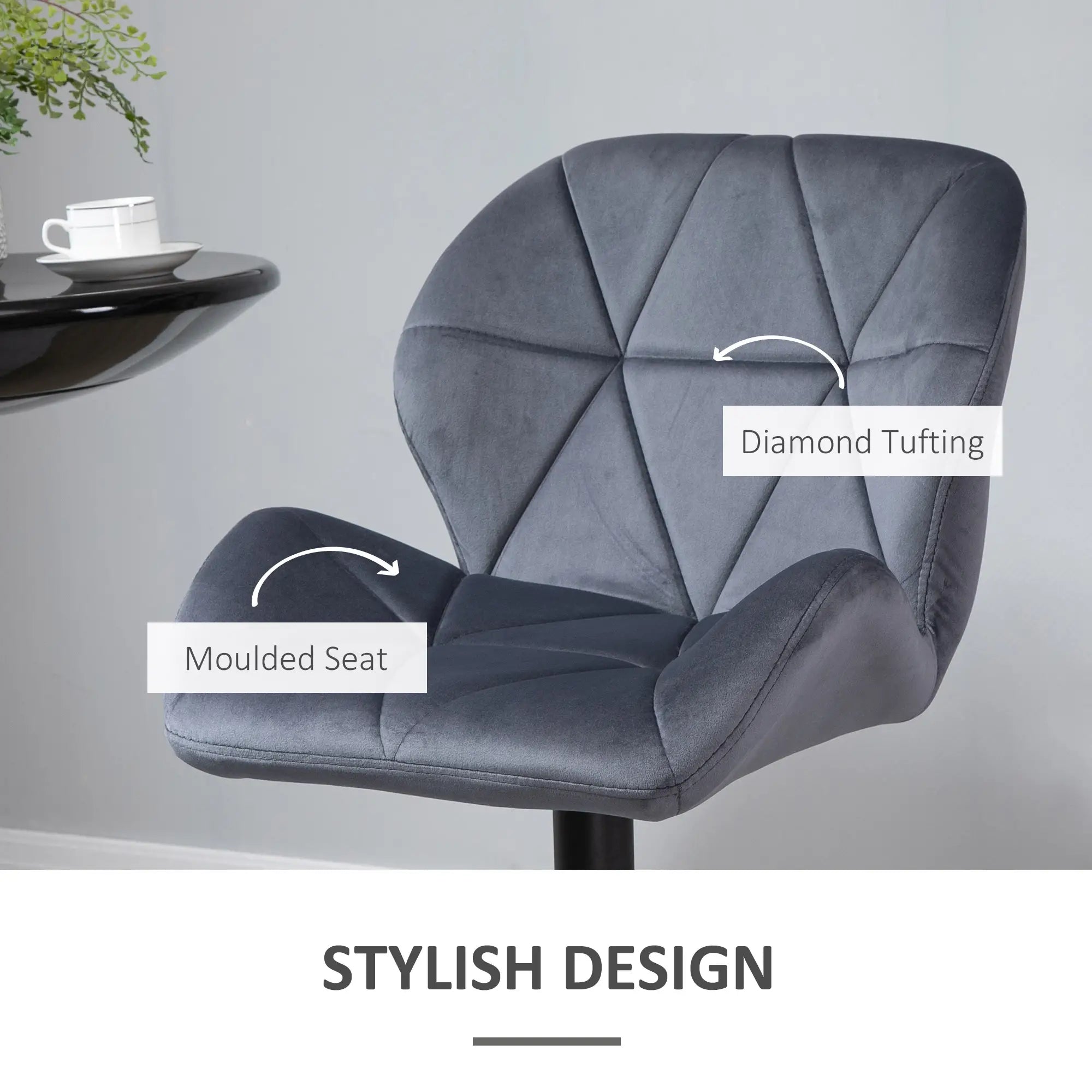 Adjustable Height Fabric Bar Stool Set of 2, Swivel Seat, Grey Bar Stools at Gallery Canada